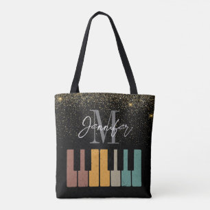 Piano Glitter Gold Monogram Name Personalised  Tote Bag
