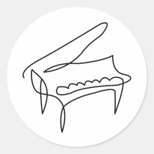 Piano Grand Piano Single Line Drawing Classic Roun Round Sticker