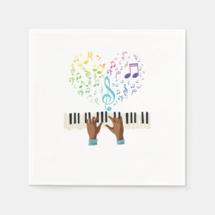 Piano Heart Music Notes Treble Clef Piano Keyboard Napkin