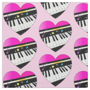 Piano in a Heart with Notes and Stars Fabric