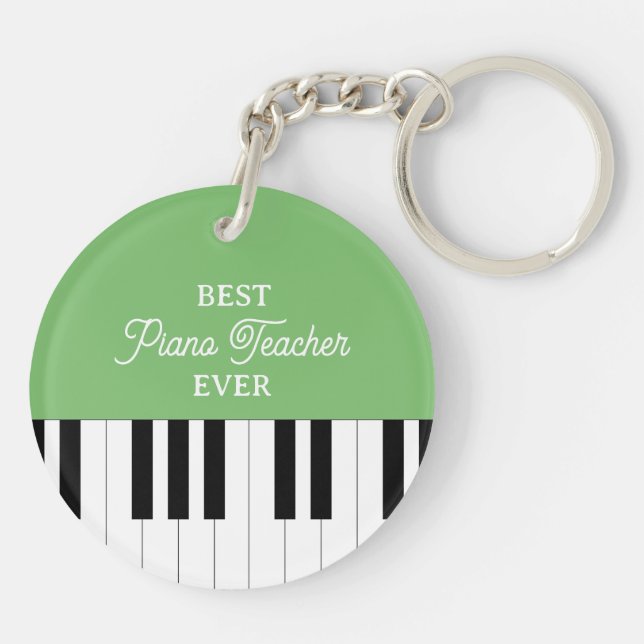 Piano Key Best Piano Teacher Ever Christmas Green Key Ring (Back)