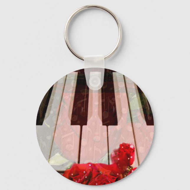 Piano key,Roses & Muisc notes_ Key Ring (Front)