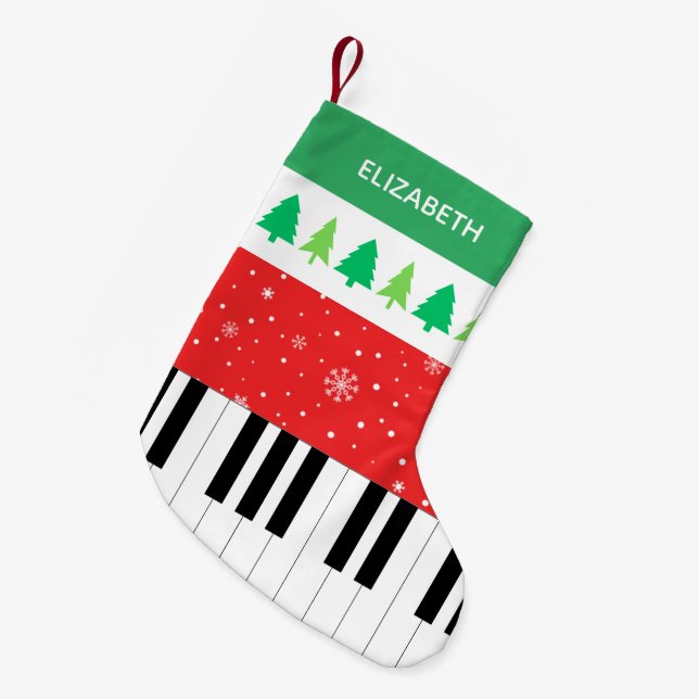 Piano Key Snowflake Christmas Tree Small Christmas Stocking (Front (Hanging))