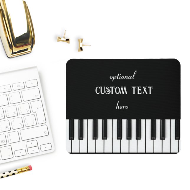 Piano Keyboard and customisable text black & white Mouse Pad (Piano keyboard mouse mat with text you can customize)