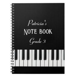 Piano Keyboard and customisable text black & white Notebook