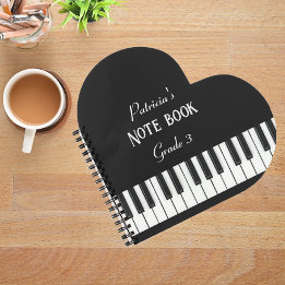 Piano Keyboard and customisable text black & white Notebook