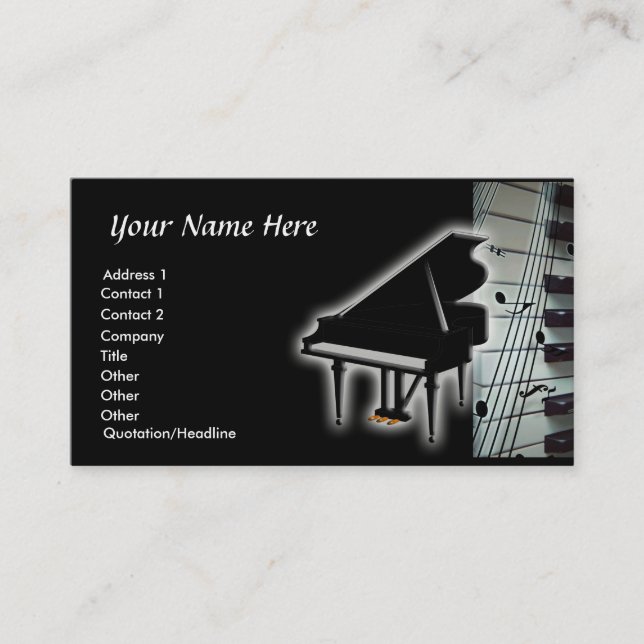 Piano Keyboard and Music Notes Business Card (Front)