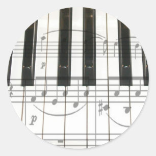 Piano Keyboard and Music Notes Classic Round Sticker