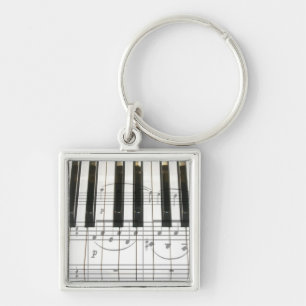 Piano Keyboard and Music Notes Key Ring