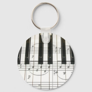 Piano Keyboard and Music Notes Key Ring