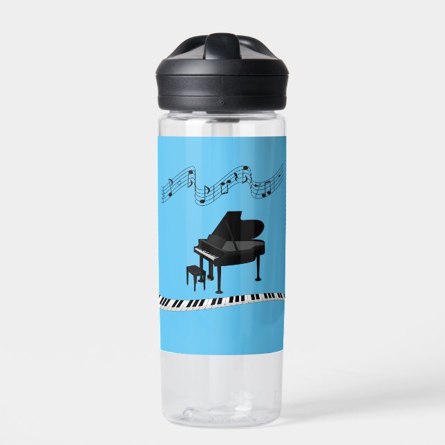 Piano, keyboard and musical notes water bottle (Front)