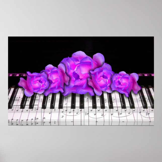 Piano Keyboard and Roses Poster (Front)