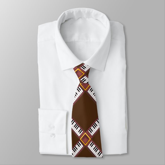Piano Keyboard Bandolero, brown,  Neck Tie (Tied)