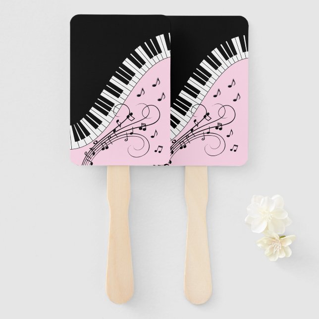 Piano Keyboard Black and White Music Design Pink Hand Fan (Front and Back)