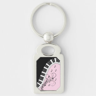 Piano Keyboard Black and White Music Design Pink Key Ring