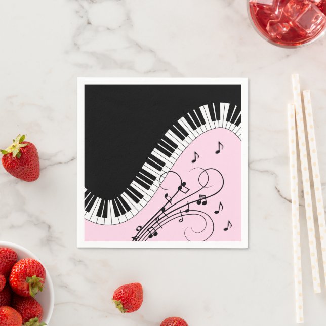 Piano Keyboard Black and White Music Design Pink Napkin (Insitu)
