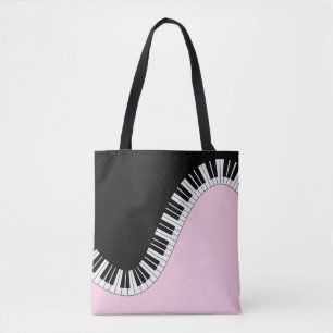 Piano Keyboard Black and White Music Design Pink Tote Bag