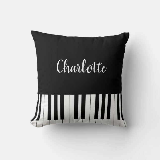 Piano Keyboard, Black and White Pillow (Front)