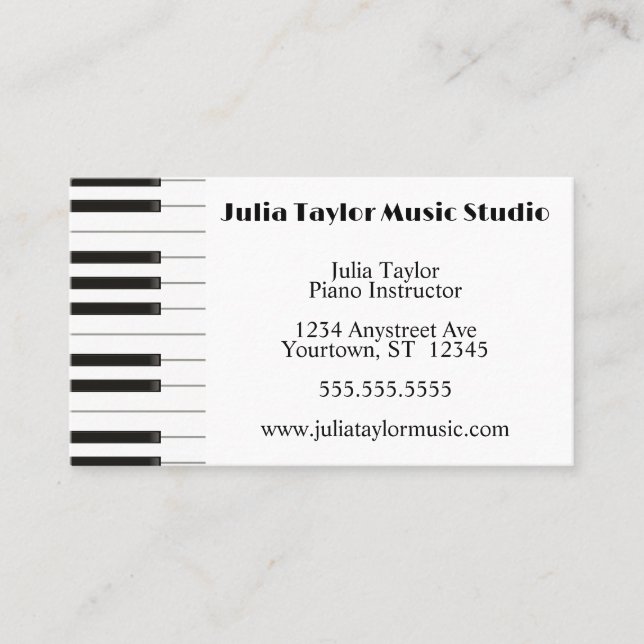 Piano Keyboard Border Music Teacher Business Card (Front)