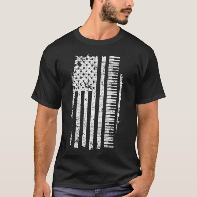 Piano   Keyboard  Flag Pianist Gifts Music T-Shirt (Front)