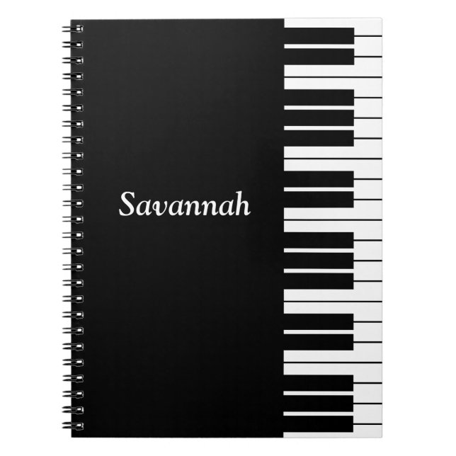 Piano Keyboard Keys, Black and White Spiral Notebook (Front)