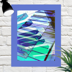 Piano Keyboard Keys Music Abstract Blue Turquoise Poster