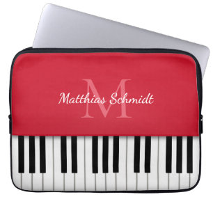 Piano Keyboard Monogrammed Personalised Red Laptop Sleeve