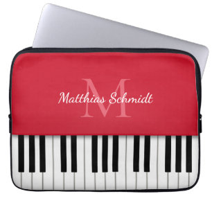 Piano Keyboard Monogrammed Personalized Red Laptop Sleeve