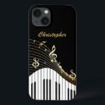 Piano Keyboard Music  iPhone 13 Case<br><div class="desc">A black,  gold  and white pattern made from musical notes and a piano keyboard. The perfect stylish phone case for a music lover,  musician or composer.</div>