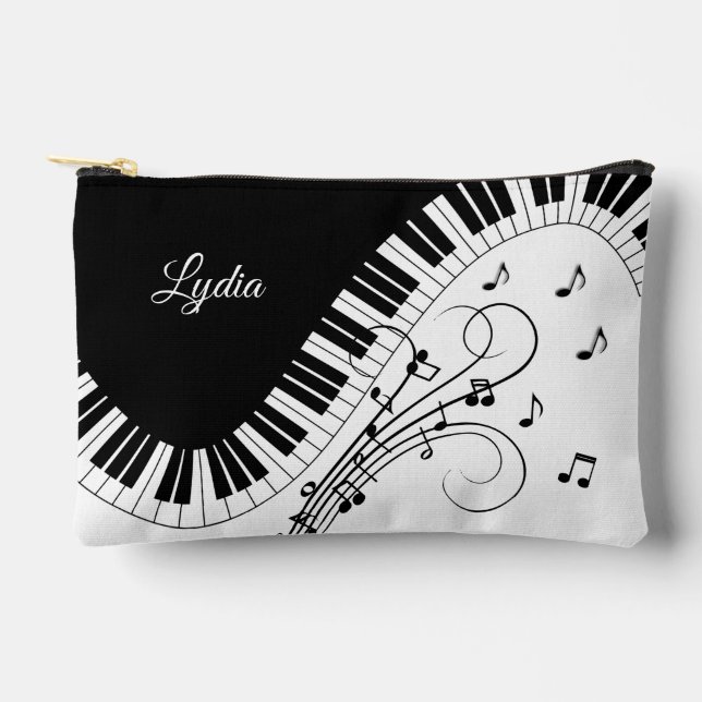 Piano Keyboard Music Design  w Name  Accessory Pouch (Front)
