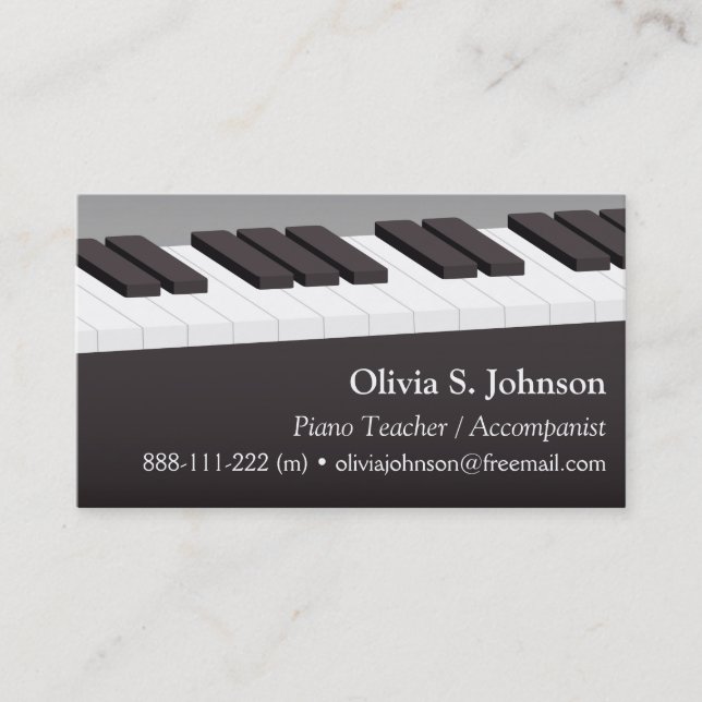 Piano Keyboard Music Teacher Business Cards (Front)