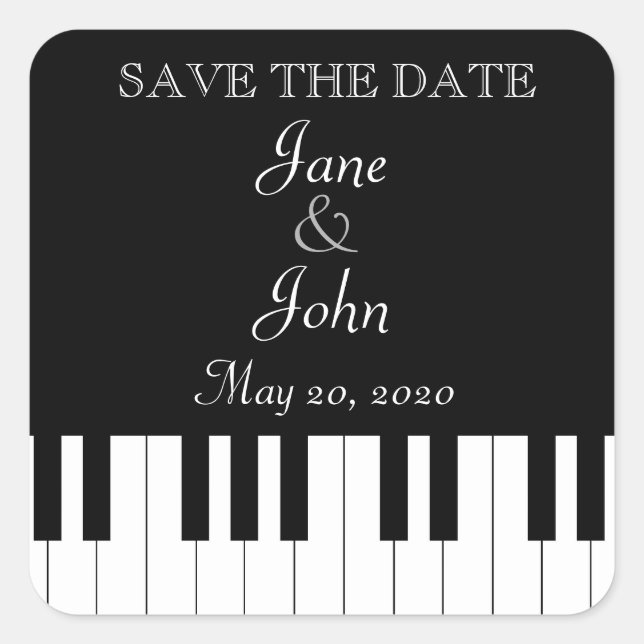 Piano Keyboard Music Wedding Save The Date Square Sticker (Front)