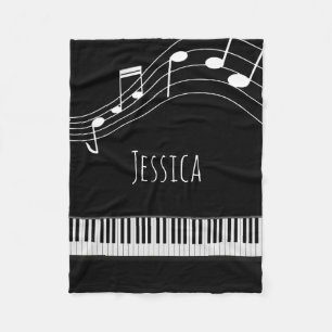 Piano Keyboard & Musical Notes Fleece Blanket