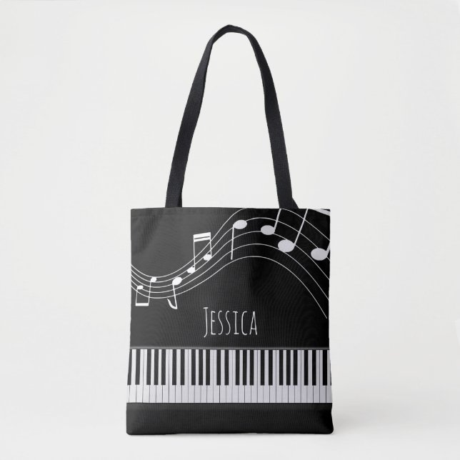 Piano Keyboard & Musical Notes Tote Bag (Front)