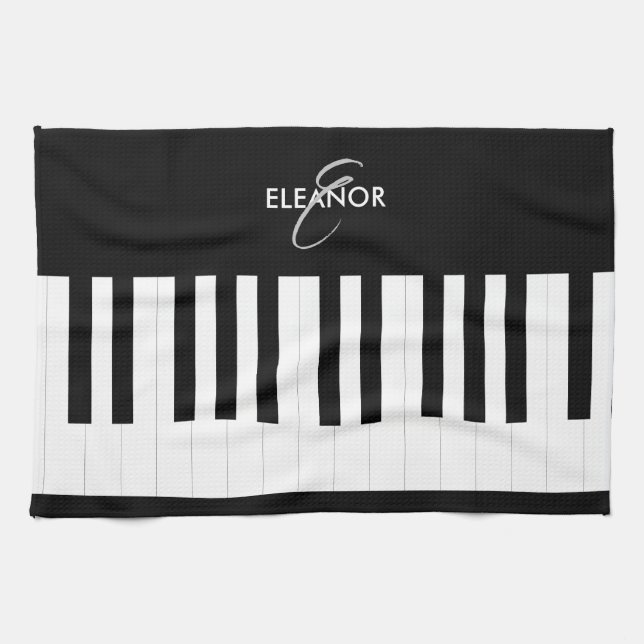 Piano Keyboard Musician Music Custom Monogrammed Tea Towel (Horizontal)