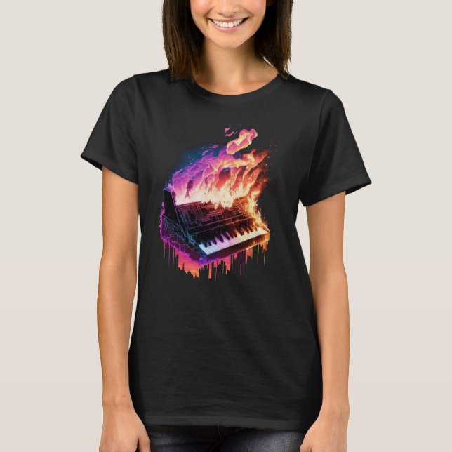 Piano Keyboard On Fire  1 T-Shirt (Front)