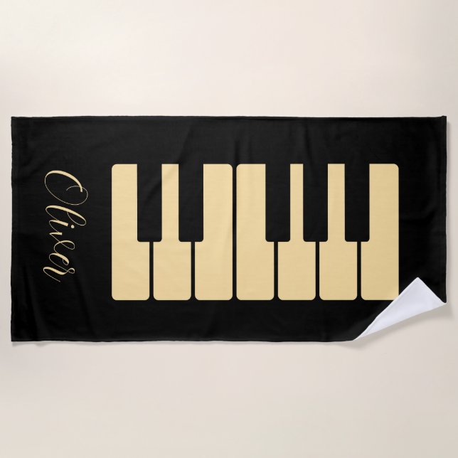 Piano Keyboard Personalised Musician's Beach Towel (Front)