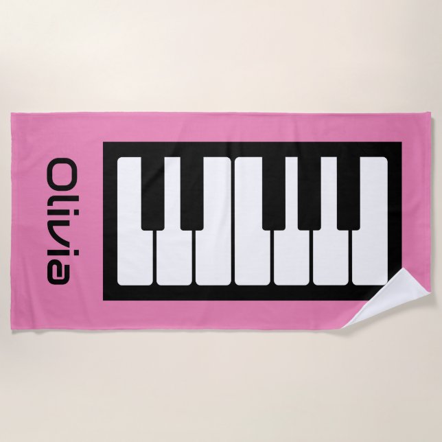  Piano Keyboard Personalised Musician's pink Beach Towel (Front)