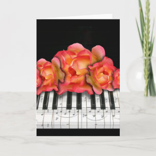 Piano Keyboard Roses and Music Notes