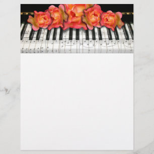 Piano Keyboard Roses and Music Notes