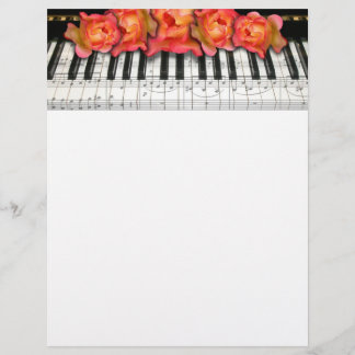 Piano Keyboard Roses and Music Notes