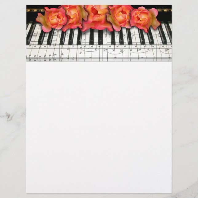Piano Keyboard Roses and Music Notes (Front)