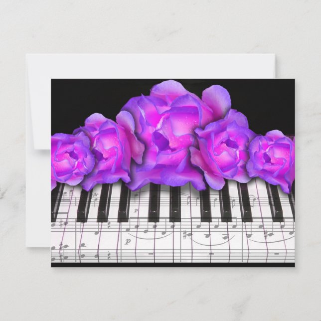 Piano Keyboard RosesInvitation  and Music Notes Invitation (Front)