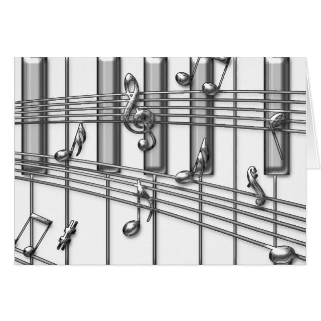 Piano Keyboard Silver Music Notes (Front Horizontal)