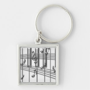Piano Keyboard Silver Music Notes Key Ring