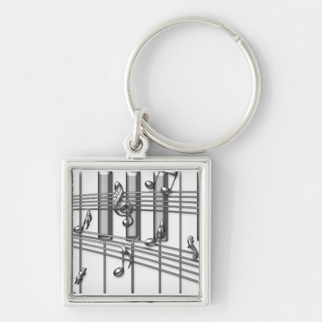 Piano Keyboard Silver Music Notes Key Ring (Front)