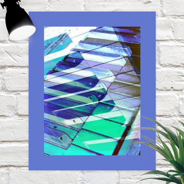 Piano Keys Abstract Blue Modern Music Themed Poster (A contemporary poster with abstract piano keys design, in blue, green, black and white)