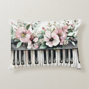 Piano Keys and Flowers Accent Pillow
