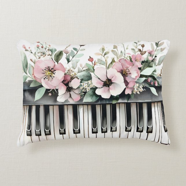 Piano Keys and Flowers Accent Pillow (Front)