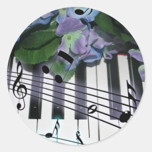 Piano Keys and Flowers Classic Round Sticker